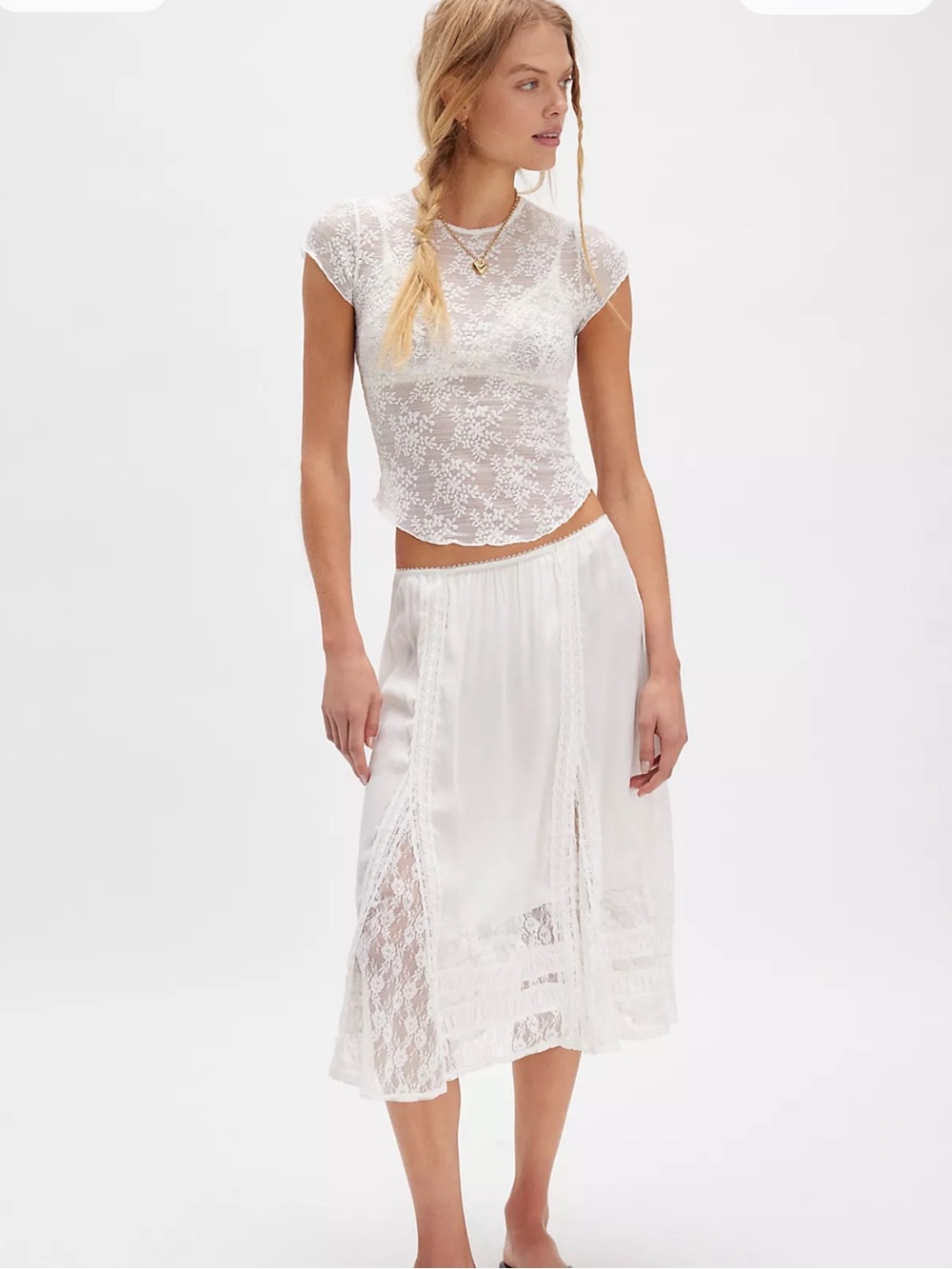 Free People Morning Breeze Midi Slip Skirt Clean Ivory size XS NWT